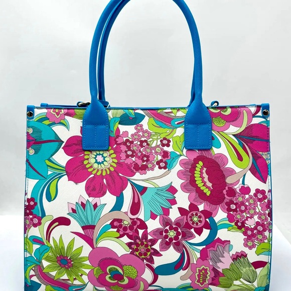 Trina Turk Medium Printed FloralTote Bag (TT-1015 Majorelle Garden w/ Stripe) - Picture 2 of 2